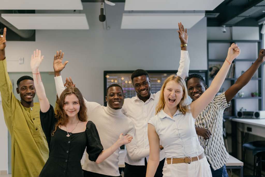 Language learners celebrating together